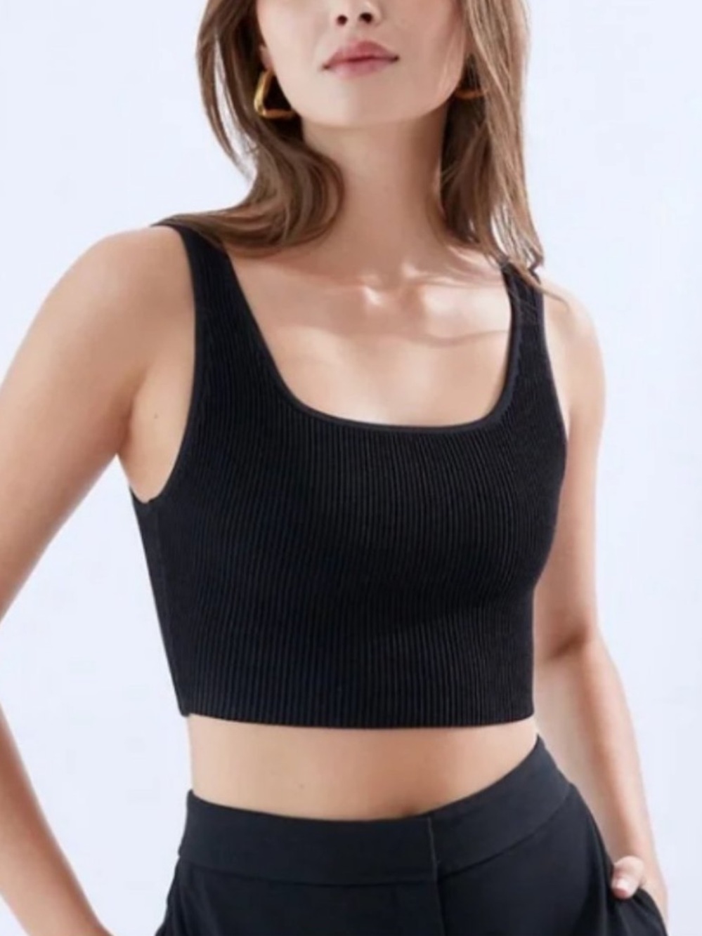 Aritzia Babaton Sculpt Knit square neck Cropped ribbed tank top